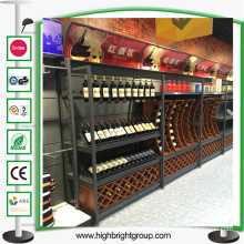 Luxury Supermarket Wooden Metal Wine Rack